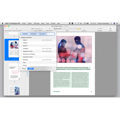 Interface ABBYY FineReader PDF for Mac 2023 - Numérisation d'un document