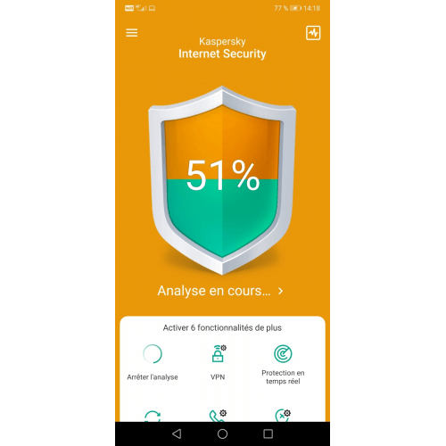 Interface d'analyse Kaspersky Internet Security pour Android 2024