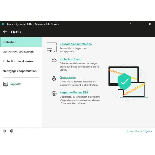 Interface de configuration protection Kaspersky Small Office Security 2024