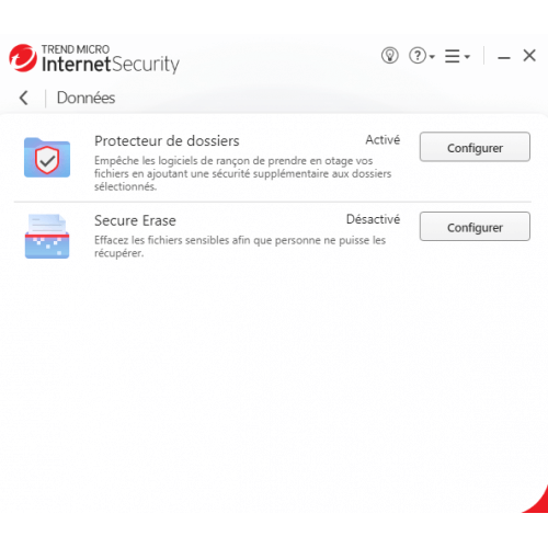 Interface Trend Micro Internet Security 2024 - Données
