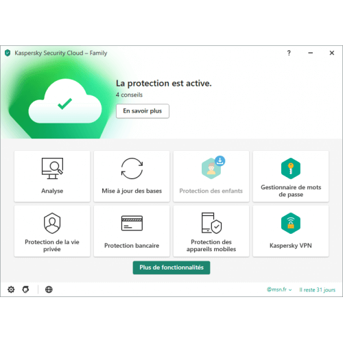 Interface Kaspersky Security Cloud Family 2023