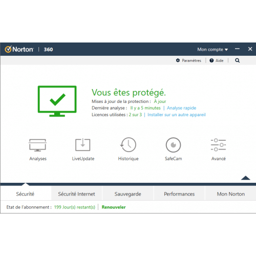 Interface Sécurité - Norton 360 Standard 2024