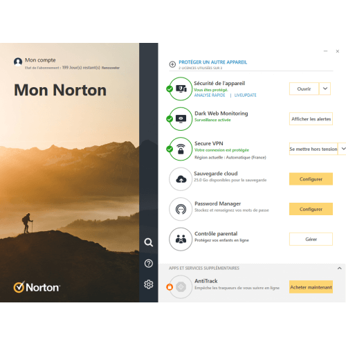 Interface principale - Norton 360 Premium 2022