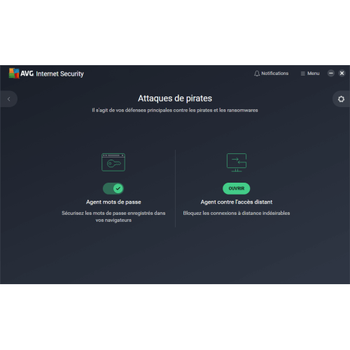 Interface AVG Internet Security 2024 - Attaques de pirates
