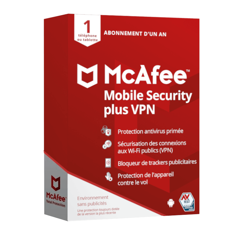 McAfee Mobile Plus & Safe Connect VPN 2022 | 1 Mobile | 1 An | Téléchargement
