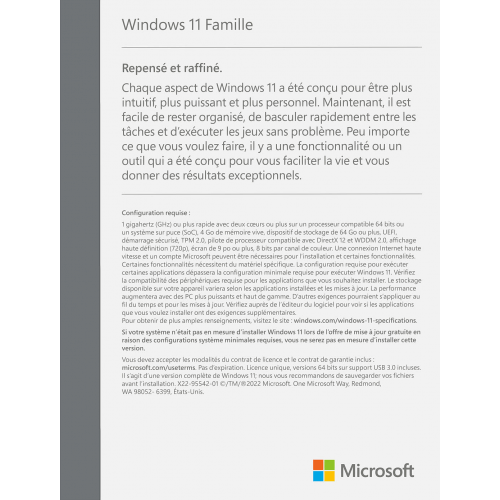 Descriptif Microsoft Windows 11 Famille