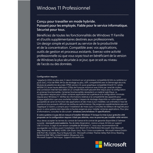 Descriptif Microsoft Windows 11 Professionnel