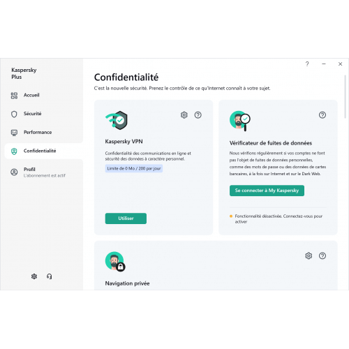 Interface Confidentialité - Kaspersky Plus 2024