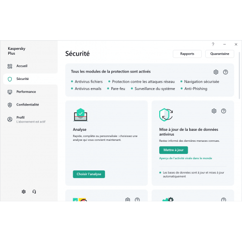 Interface Sécurité - Kaspersky Plus 2024