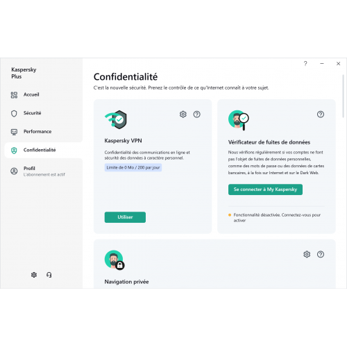 Interface Confidentialité - Kaspersky Plus 2023