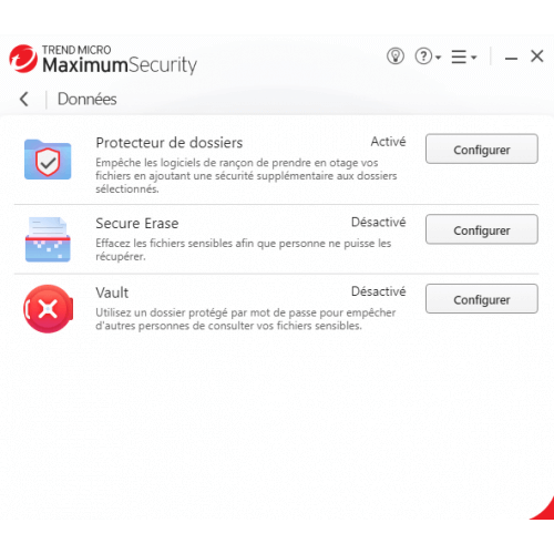 Interface Trend Micro Maximum Security 2024 - Données