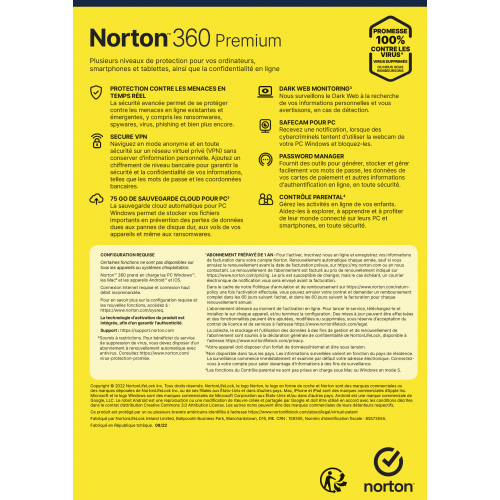 Norton 360 Premium 2023 - Descriptif - Sans suscription