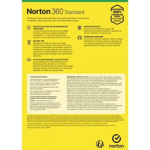 Norton 360 Standard 2023 - Description - Sans suscription