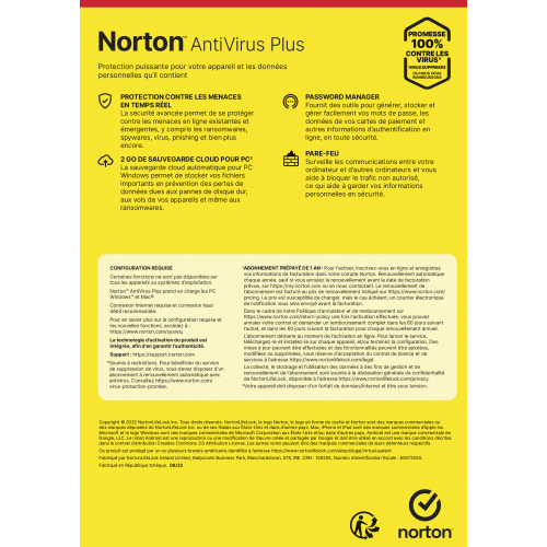 Norton Antivirus Plus 2023 - Descriptif - Avec suscription
