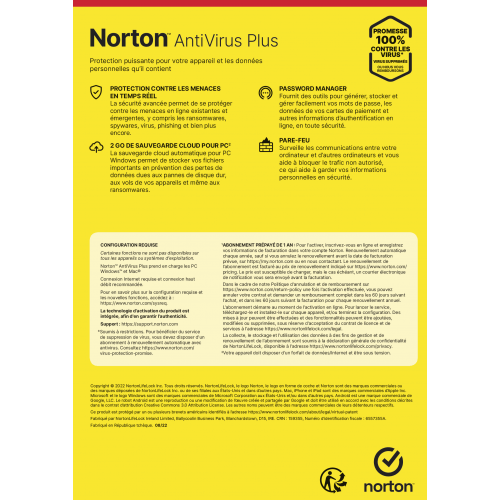 Norton Antivirus Plus 2024 - Descriptif - Avec suscription