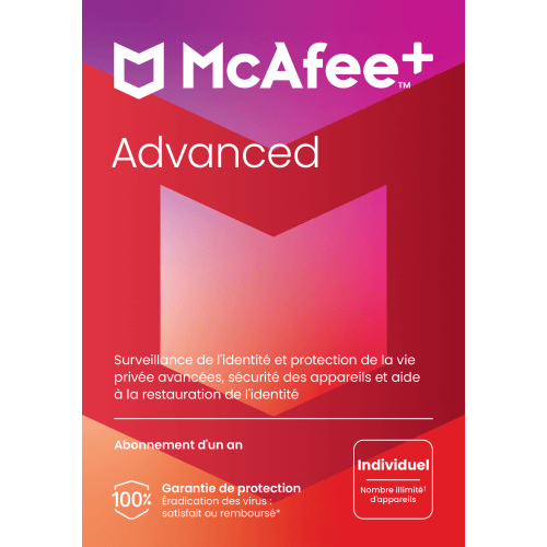 Visuel McAfee+ Advanced Individual 2024 - MonLogiciel.fr