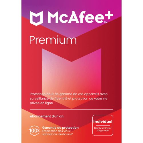 Visuel McAfee+ Premium Individual 2024 - MonLogiciel.fr